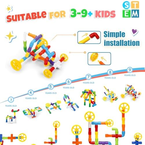 Ggiibro STEM Building Toy for Toddlers 106Pieces Tube Pipe Toy,Educational Preschool Game for 3+ Years,Learning Building Blocks Play with Storage Box Gift Kit,Montessori Toys for Boys & Girls - Image 4