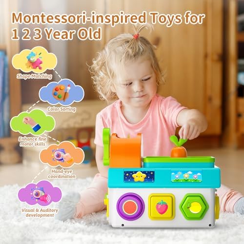 Montessori Toys for 1-2 Year Old Boys Girls, 1st First Birthday Gift for One Year Old, Baby 12-18 Month Educational Shape Matching Game w/ Lights & Sound, Fine Motor Learning Toys for Toddlers 1-3 - Image 4