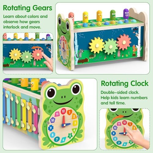 6-in-1 Wooden Montessori Toys for 1 2 3 Year Old, Mole-Tapping Game - Image 3