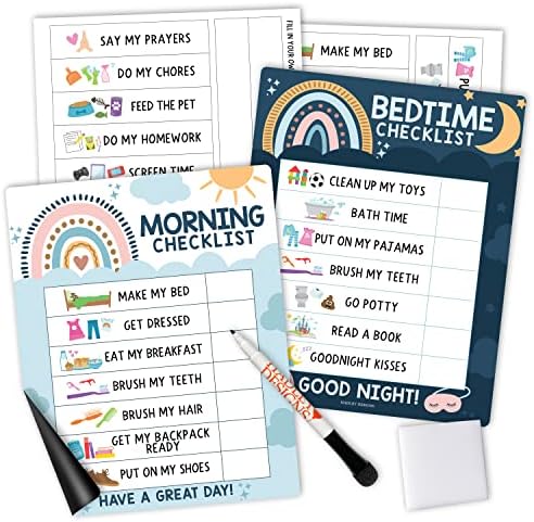 Dry Erase Morning & Bedtime Routine Chart for Kids Stickers Magnetic by HadleyDesigns
