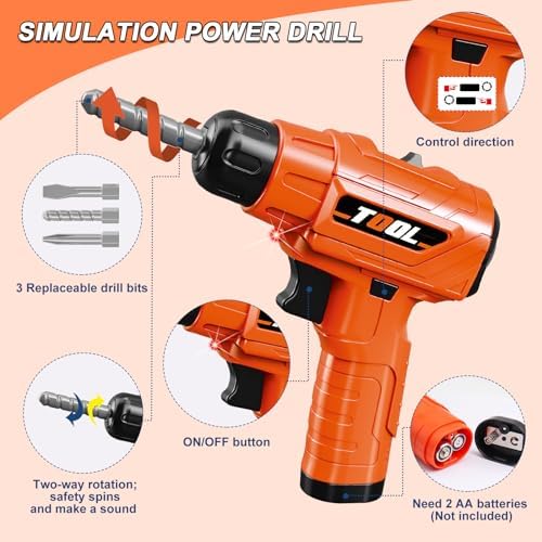 Kids Tool Bench with Electric Drill, Realistic Tools, Vest for Kids - Image 4