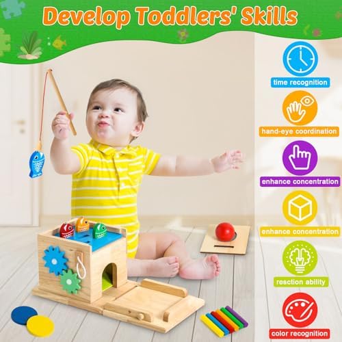 HUZU 8-in-1 Montessori Wooden Activity Cube Toy Set, Toddler Learning - Image 4