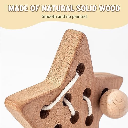 3 Pack Wooden Lacing Threading Toys for Toddlers 1-3 Solid Wood Threading Activity Puzzles, Moon/Stars/Cloud Quiet Toddler Toys for Airplane Travel Fine Motor Skills Sensory Toys - Image 3