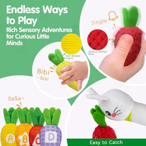 Montessori Toys for 1 Year Old, My First Carrot Garden Baby Toy with Color Sorting, Crinkle & Rattle, Fine Motor Skills, Educational Sensory Toys for 1 2 3 Year Old Boy Girl Gifts Birthday - Image 4