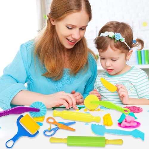 LCY WEDSHI Dough Tool Set, 9 Pcs Dough Tools Sets for Kids Ages 4-8, Dough Accessories Includes Cutters Roller, Rolling Pins, Safety Scissors, Plastic Knife, Plastic Rollers - Image 6