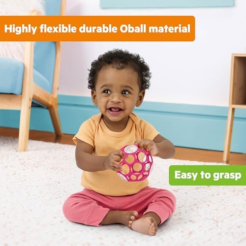 Bright Starts Oball Easy-Grasp Baby Rattle Ball, Pink, Ages Newborn and Up, 4 Inches - Image 4