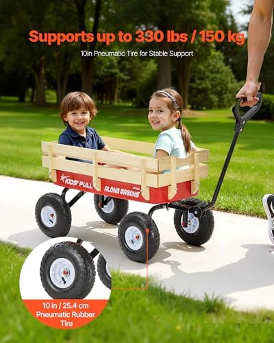 VEVOR 39 inch Pull Along Kids Wagon, Red Rolling Cargo Toy Wagons for Kids, Outdoor Utility Cart for Garden Beach Camping with All Terrain Wheels for Child Present, Supports up to 330 lbs - Image 2