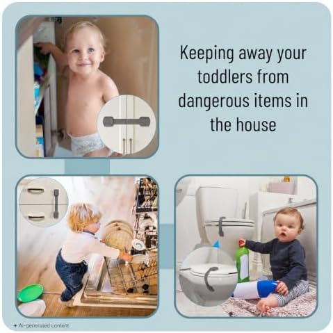 Bates- Child Safety Strap Locks, 6 Pack, Gray, Baby Cabinet Locks - Image 6