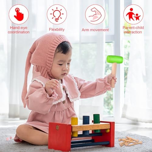 10Pcs Toy Hammer Set With 100Pcs Small Wooden Simulation Fake Maintenance Tools, Plastic Toddler Claw Hammer, Portable Pretend Play Mallet for Boys Girls - Image 2
