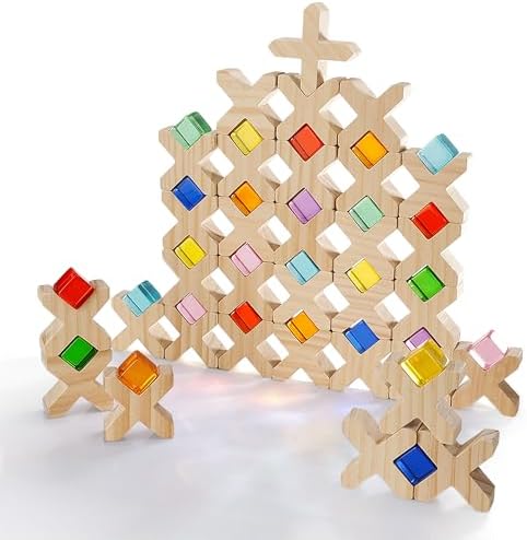 Woodtoe 80 PCS Rainbow Building Blocks Set, Wooden Blocks for Kids Ages 3-6 by Woodtoe