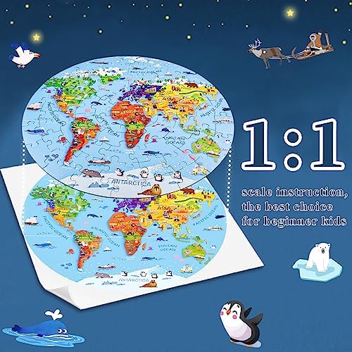 DIGOBAY World Map Jigsaw Puzzle for Kids 4-8, 70 Piece Large Round Floor Puzzles for Kids Ages Toddler Puzzle Globe Geography Games Educational Toys Birthday for Children - Image 5