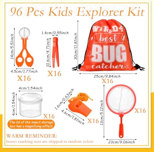 Silipull Bug Catching Kit for Kid Outdoor Explorer Kit Include Catching Scissor Tong Tweezer Clamp Bug Cage Whistle Insect Net Drawstring Bag for Boy Girl Educational Adventure Hunting(Orange,96 Pcs) - Image 2