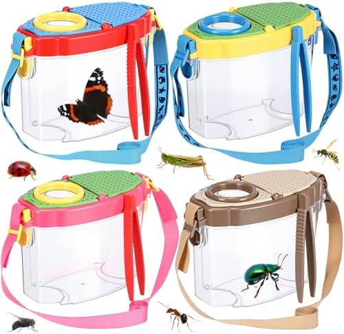 Halloscume 4 Pack Insect Bug Viewer Kit for Kids with Tweezers Explorer Outdoor Set Bug Catcher Containers for Insects Magnifying Insect Box Observation Science Nature Exploration Collecting (Deep) by Halloscume