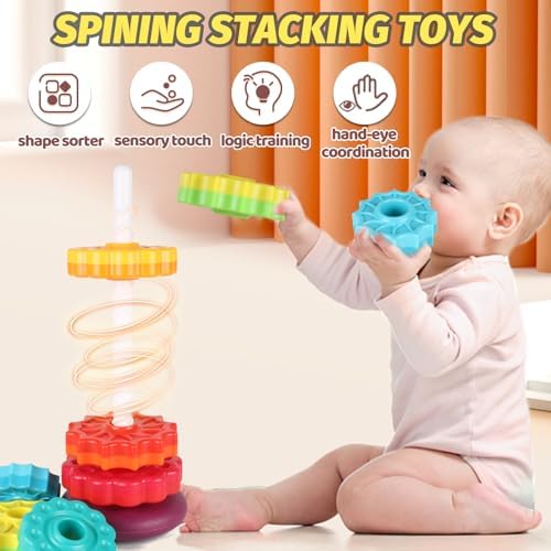 Spinning Stacking Toys for Toddlers 1-3, Ring Stacker for Babies 0-6-12-18 Months, Spinner for Infants, Montessori Autism Sensory Toys, 1 2 3 Year Old Girl Boy Christmas Birthday Gifts - Image 5
