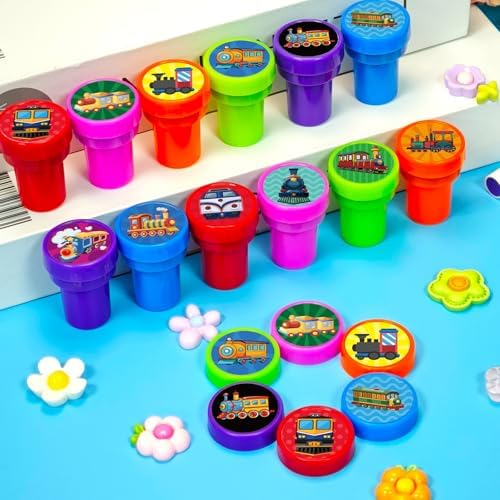 Cinrobiye 24 Pcs Train Stampers Party Favor Set, Cute Railway Train Stamps for Kids Birthday Party, Classroom Rewards, Carnival Prizes, Goody Bag Fillers, Transportation Themed Party Supplies - Image 3