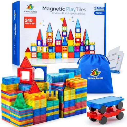 SUNNY AUNTIE Magnetic Tiles STEM Toys Building Set, Ages 3+ - 240 Pieces by SUNNYAUNTIE