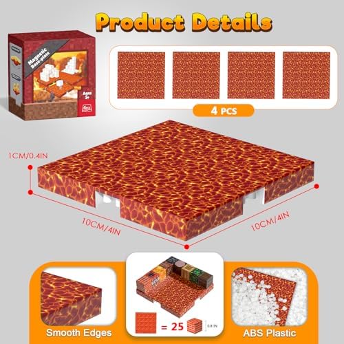 4PCS Magnetic Blocks Base Plates for Kids, 4" x 4" Strong Grip Base (Lava) - Image 3