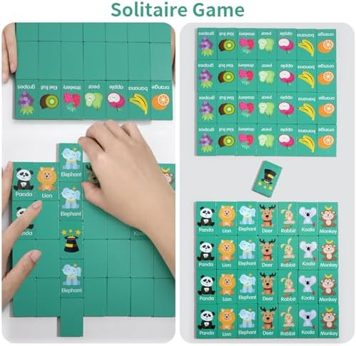 Wooden Dominoes Memory Matching Game for Toddlers 3-6, 57 Pcs Fruit Animal - Image 4