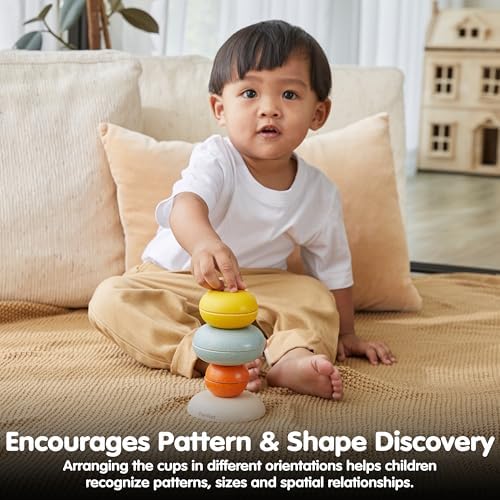 PlanToys® Stacking Cups Ring Wooden Montessori Size Colour Sorting Kids Toy - Image 6