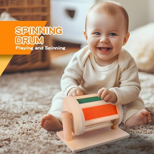 Montessori Educational Toys for Babies 7-12 Months, 7 in 1 Early Learning Educational Kit for Toddlers Gifts, Includes Spinning Drum, Permanent Box, Red Mirror Knob Puzzle, Hedgehog Rattle and More - Image 3