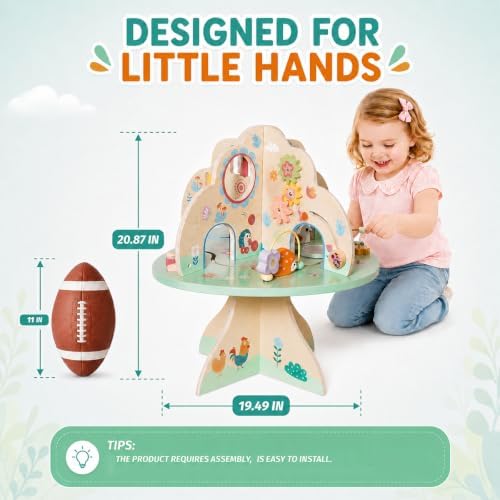 Wooden Activity Table for Toddlers - Forest Animal Multifunctional Play Center with Gears, Shape Sorters, Bead Maze, Montessori Educational Toy, Fine Motor Skills Toy for Babies 12+ Months - Image 3