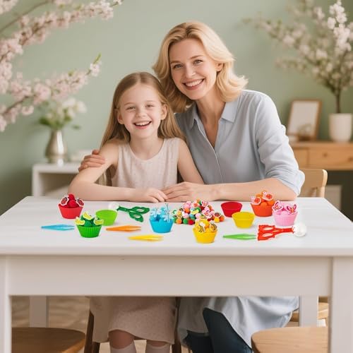 EZdhuawuse Summer Insects Sensory Bin Fillers - 321P Summer Bee Fine Motor Toys Counting Sorting for Easter Gift, Counting Toy with Felt Butterfly Pom Pom Cup Clip for Preschool Education Activities - Image 4