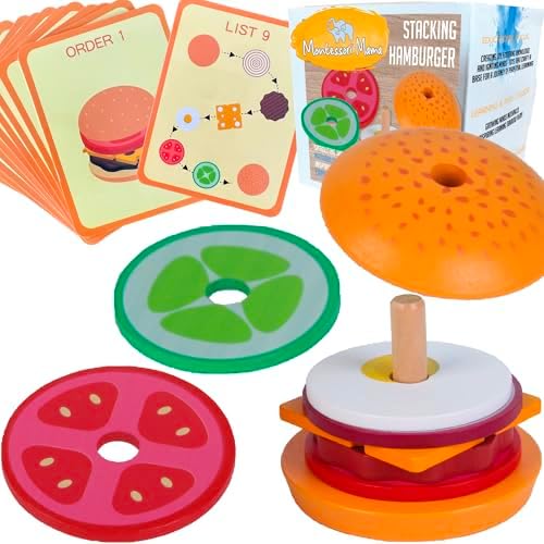 Montessori Mama Stacking Hamburger, Create a Burger Sequencing Stacker, Occupational Therapy Toys, Multi Cultural Play Food Sorting Toy by MontessoriMama