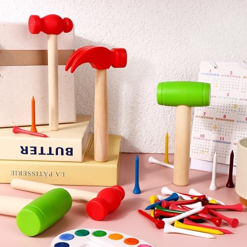 12Pcs Hammer Toys with 100Pcs Small Wooden Hammer Simulation Fake Hammer Maintenance Tools,Toy Hammer Plastic Toddler Claw Hammer Portable Toys Pretend Play Fake Mallet Hammer for Boys Girls - Image 7