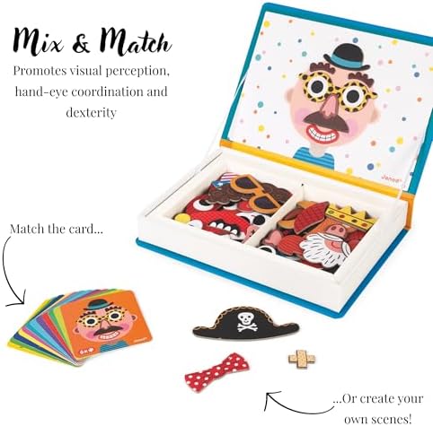 Janod - Magnetibook 83 Pc Magnetic Boy Crazy Face Dress Up Game - Decorating Fridge with Magnetic Letters - Enhances Creativity and Learning - Boosts Self-Confidence - Portable and Easy Storage - Image 5