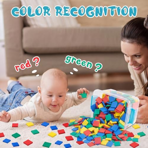 Jexine 400 Pcs Foam Square Counters Color Tiles Square Color Sorting Tiles Math Counters Manipulatives, Sorting Toy, Counting, Learning, Classroom Crafts, Bingo for Kids with Storage Box - Image 6