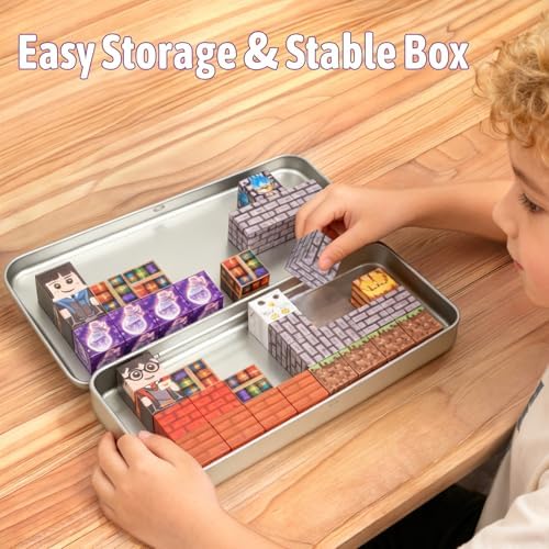 Magnetic Blocks Magic World Travel Toys, 35 PCS Mini Magnetic Building Cubes with Metal Storage Case for Kids Ages 3-8, STEM Montessori Construction Toys for Toddlers, Airplane & Car Ride Essentials - Image 2