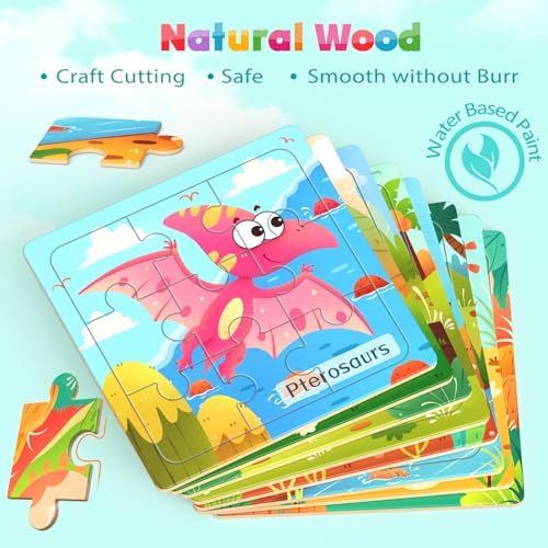 Zeoddler Wooden Puzzles for Toddlers, 8 Pack Dinosaur Jigsaw Puzzles for Kids3-5, 9 Pieces Preschool Learning Activities, Learning & Educational Puzzles, Gift for Boys, Girls - Image 4