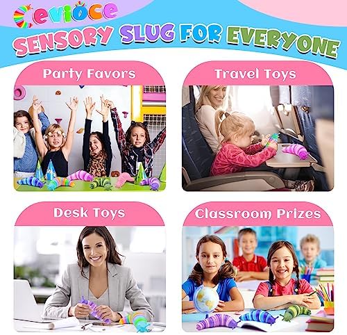Cevioce 6 Sensory Slug Fidget Toys, Adults & Kids Party Favors, Autism Sensory Toys for 3+ Year Olds - Blue - Image 5
