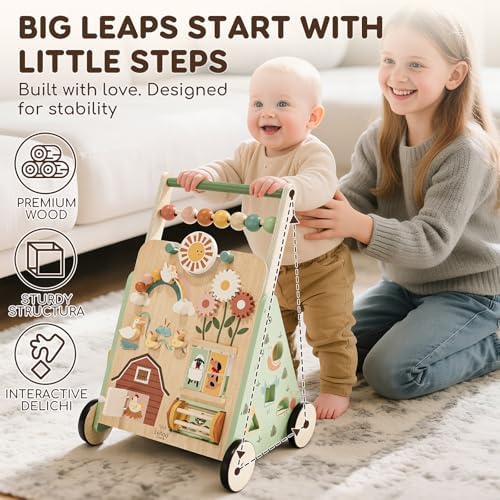 Lehoo Castle Farm Wooden Baby Walker, Adjustable Speed Baby Push Walker - Image 2