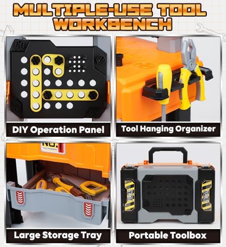 Lehoo Castle Kids Tool Bench with Electric Drill, Realistic Tools, Trucks - Image 6