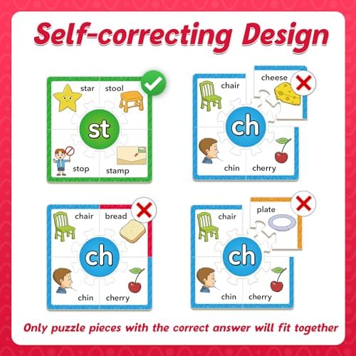 Torlam Phonics Puzzle, Rhyming Games Phonics Games Flash Cards for Kids Toddler, Learn to Read Spelling Reading Sight Words, Digraphs Blends Site Words for Preschool Kindergarten Homeschool Supplies - Image 5