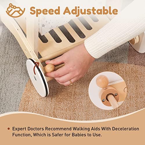 Woodtoe Wooden Baby Walker Doll Stroller, Adjustable Speed Shopping Cart for Toddlers 1-3, Baby Push Walker, Pretend Play Grocery Wagon, Baby Push Toys, Montessori Birthday Toy Gift for 1 2 3 Year Old - Image 3