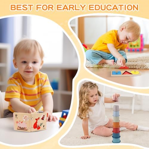 Montessori Toys for Babies 6-12 Months, 7 in 1 Wooden Educational Development Toys Sensory Learning Gift for Toddlers with Object Permanence Box, Emotion Learning Mirror, Tissue Box,Rainmaker and More - Image 7