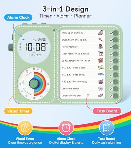 3-in-1 Visual Timer & ADHD Tool for Kids with Chore Chart & Planning Board - Image 2