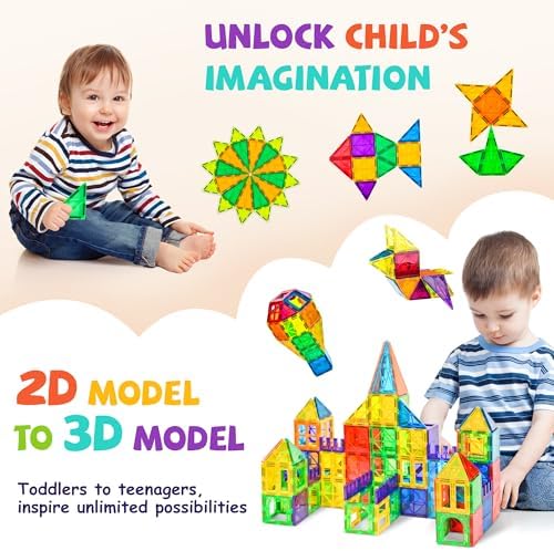 cossy 120Pcs Magnetic Tiles Magnetic 3D Building Blocks Set, Construction Toys for 3 4 5 6 7 8 Year Old Boy and Girl with Stronger Magnets, Educational Toys, Recreational, Conventional - Image 5