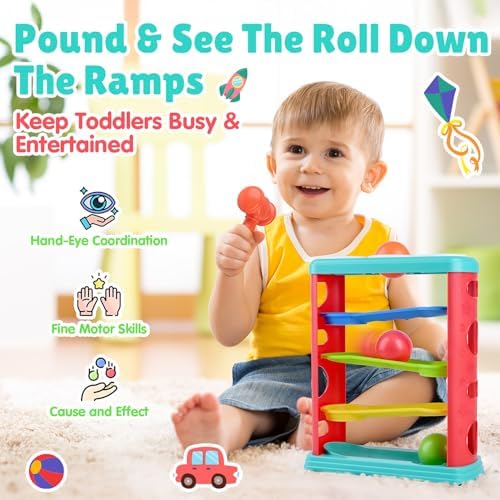Pound a Ball Toy for Toddlers 1-3, Montessori Toys for Babies 12 18-24 Months, hammer, Stacking Cups, Shape Sorter Blocks, Early Developmental Educational Toys for 1 2 3 Year Old Boys Girls Kids Gift - Image 3