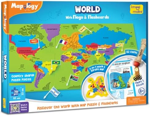Imagimake Mapology World Map Puzzle with Flashcards for Kids 8+ Years by Imagimake