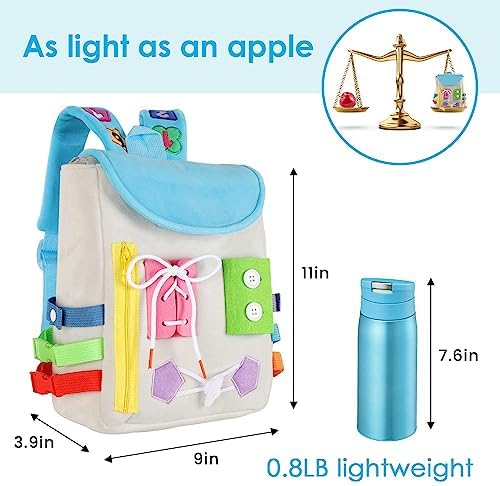 Busy Board - Toddler Backpack with Buckles and Learning Activity Toys - Develop Fine Motor Skills and Basic Life Skills - Learn to Tie Shoes - Children's Travel Toy (Grey) - Image 5