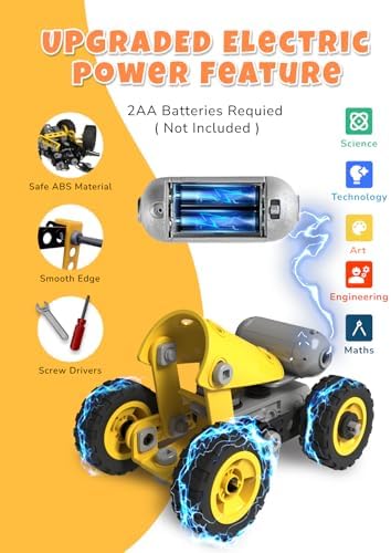 Veecafiodi 10 in 1 STEM Building Toys for Kids Ages 4-8, Educational Construction Engineering Building Kit for Boys Girls, Motorized Bulldozer Excavator Toy Set - Image 2