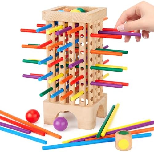 Montessori Game Wooden Board Games, 42 Colorful Sticks Dice Game Math Learning Toys for 3 4 5 6 Year Olds, Builds Fine Motor Skills & Counting, Family Travel Games for 3 Year Olds Gift for Kids by Unknown