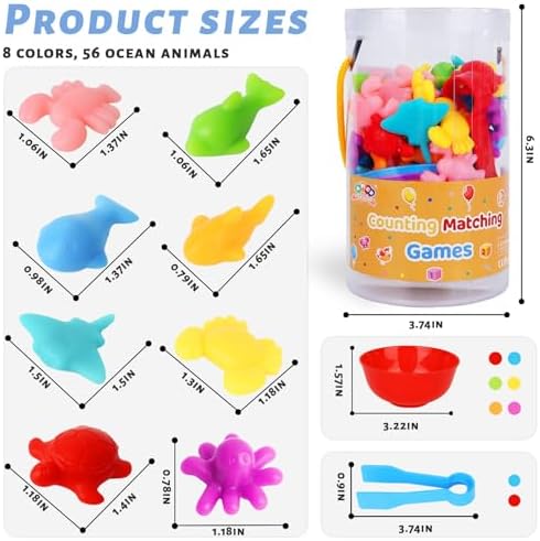 AMOR PRESENT 56 Couting Animals, 6 Sorting Bowls, 2 Tweezers, Storage Tube - Image 6
