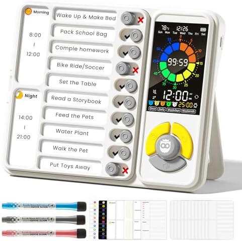 5 IN 1 Visual Timer for Kids/Adults with Chore Chart, ADHD Tools 12/24H Silent Task Timer and Pomodoro Timer, ADHD & Autism Sensory Products, Visual Schedule for Kids Back to School Supplies Off-white by Home