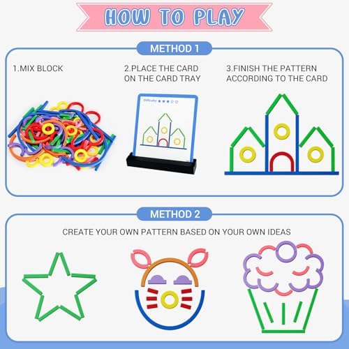 STEM Toys for Creative Learning Sticks & Rings Shape Building Blocks 160PCS Pattern Blocks Puzzle Educational Resources Montessori Toys for Preschool and Kindergarten Girls and Boys Ages 5+ - Image 6