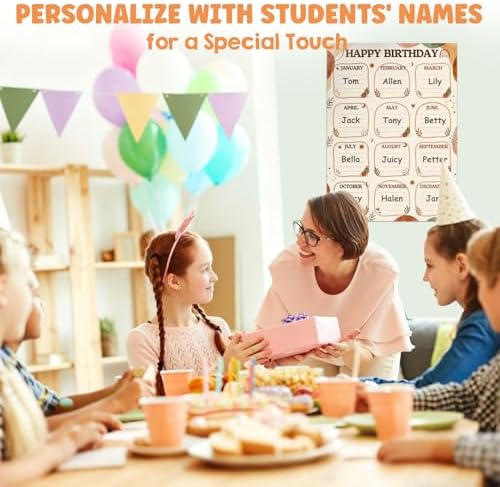 FaCraft Boho Birthday Chart for Classroom - Reusable Happy Birthday Poster Calendar Laminated Class Birth day Chart Classroom Bulletin Board Decorations Back to School Teacher Supplies Wall Decor - Image 2