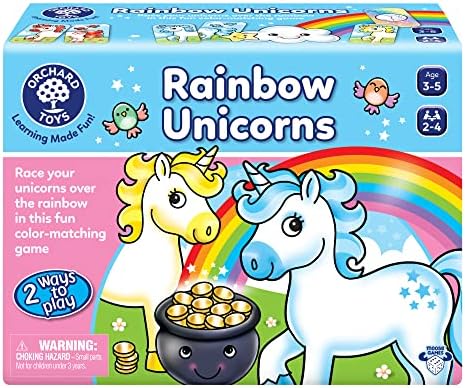 Orchard Toys Moose Games Rainbow Unicorns Game. Race Your Unicorns Over The Rainbow to a Pot of Gold in This Magical, Fun Color-Matching Game! Ages 3+ for 2-4 Players by OrchardToys